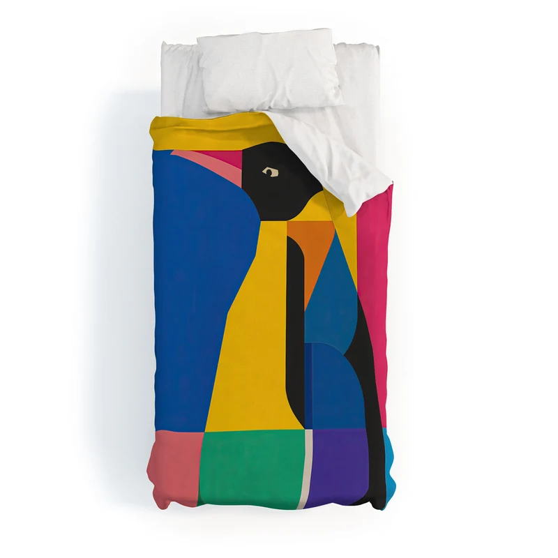 Abstract Penguin Portrait In Vibrant Modern Geometry Blocks Duvet Cover