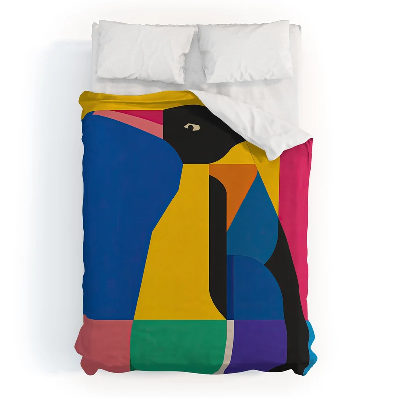 Abstract Penguin Portrait In Vibrant Modern Geometry Blocks Duvet Cover