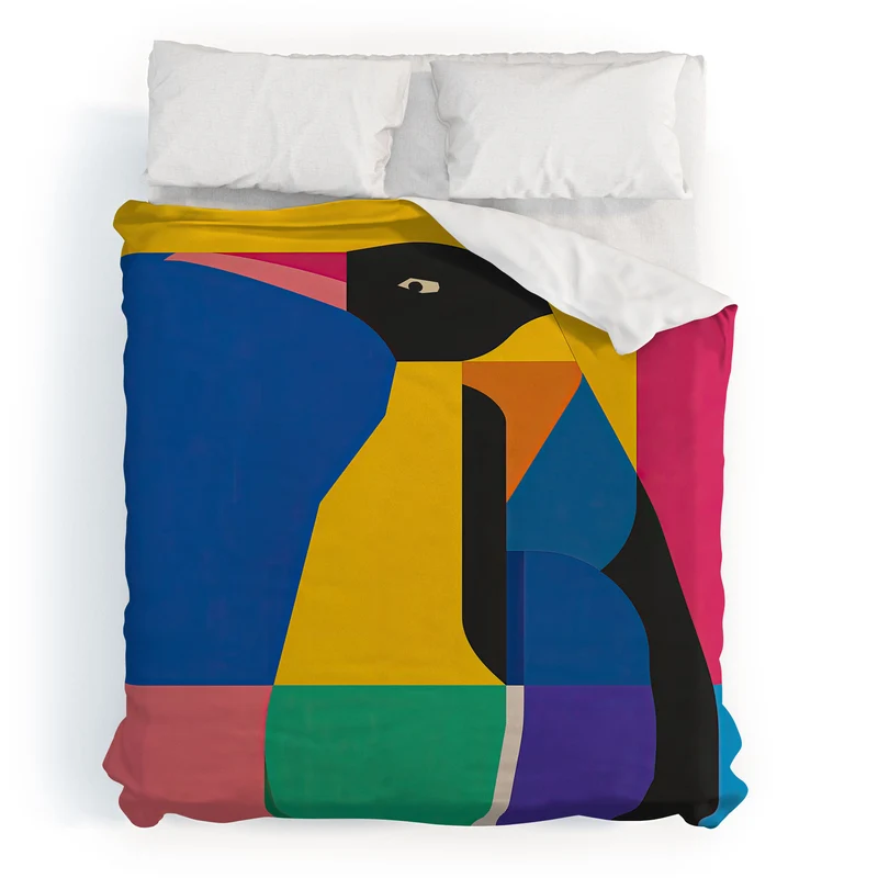 Abstract Penguin Portrait In Vibrant Modern Geometry Blocks Duvet Cover