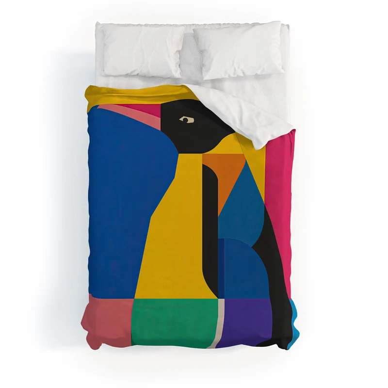 Abstract Penguin Portrait In Vibrant Modern Geometry Blocks Duvet Cover