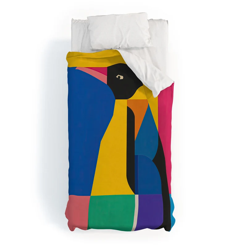 Abstract Penguin Portrait In Vibrant Modern Geometry Blocks Duvet Cover