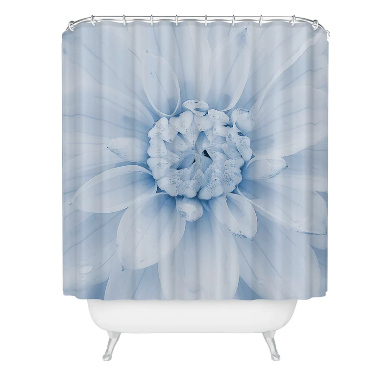 Ethereal dahlia closeup muted blue and gray botanical art no1 Shower Curtain