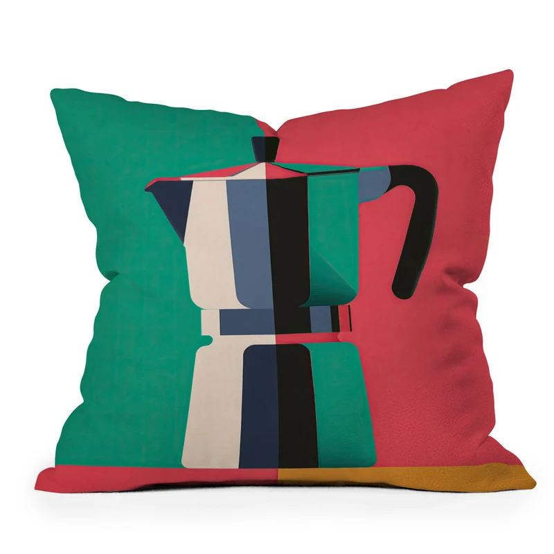 Abstract Moka Pot Coffee Still Life In Colorful Block Art Throw Pillow
