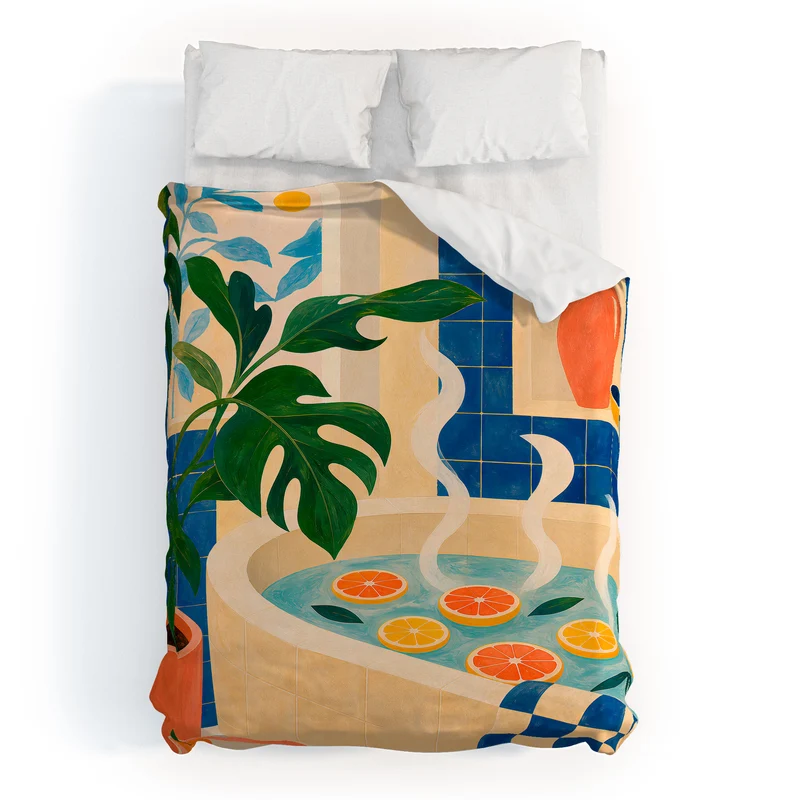 Citrus Infused Bath Illustration Duvet Cover