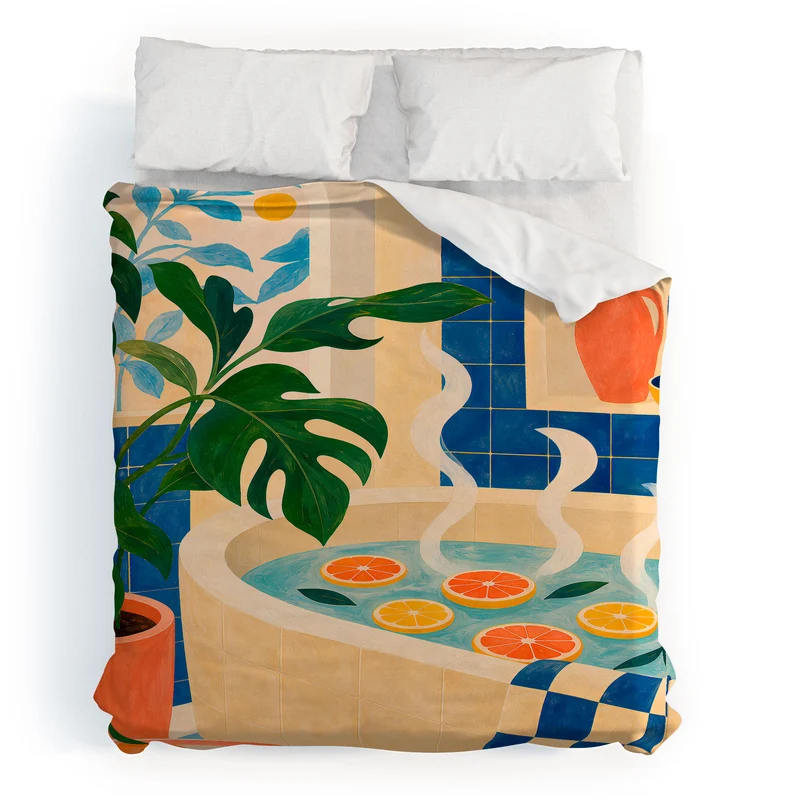 Citrus Infused Bath Illustration Duvet Cover