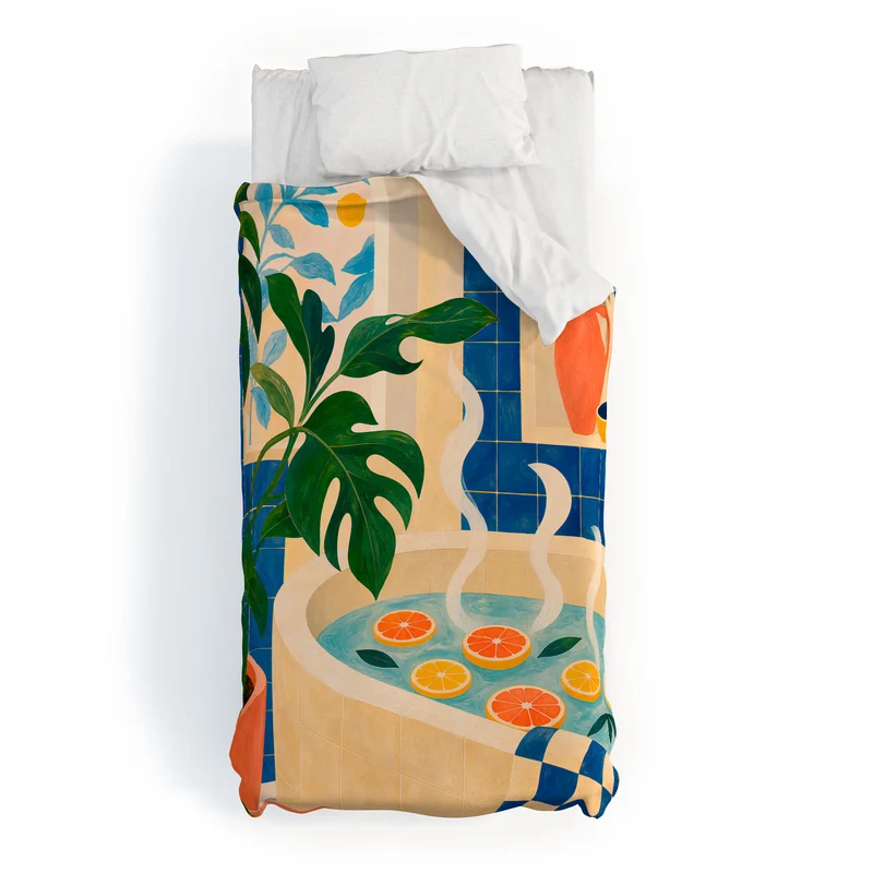 Citrus Infused Bath Illustration Duvet Cover