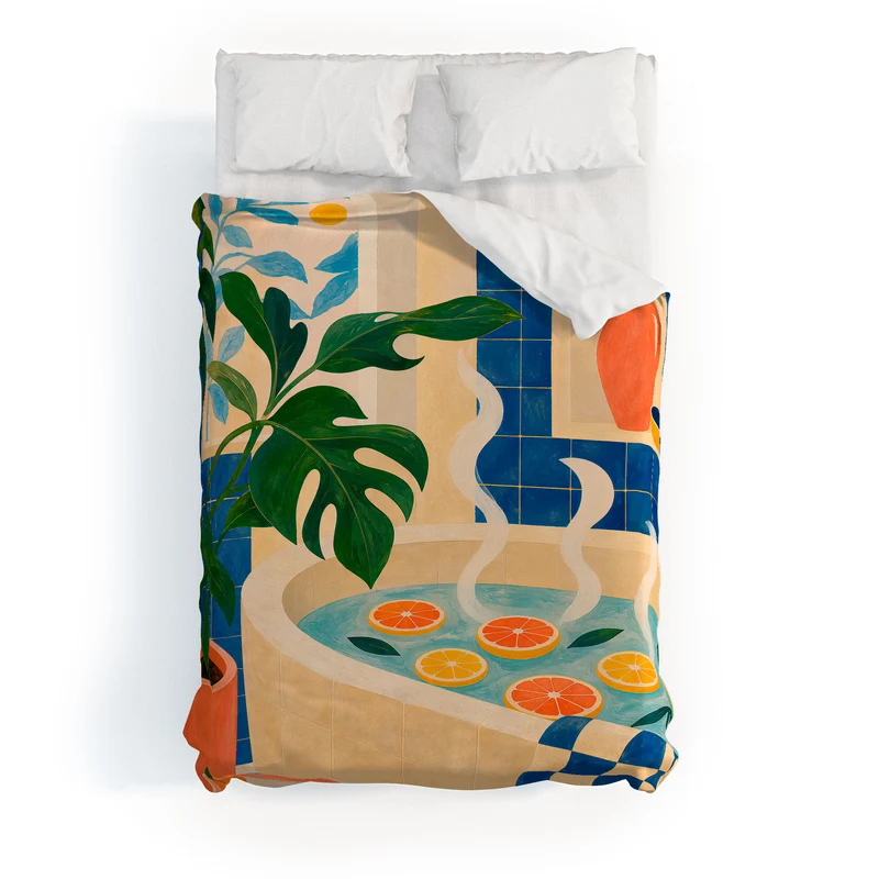 Citrus Infused Bath Illustration Duvet Cover