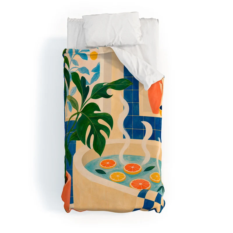Citrus Infused Bath Illustration Duvet Cover