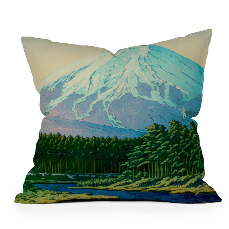 Kawase Hasui Mount Fuji Oshino Throw Pillow