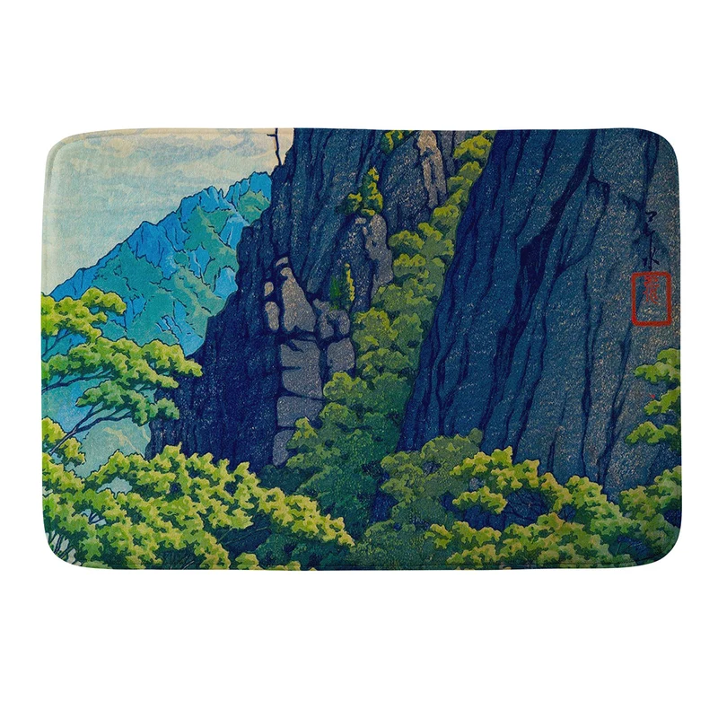 Hasui Sansen Cliff on Kongo Mountain Bath Mat