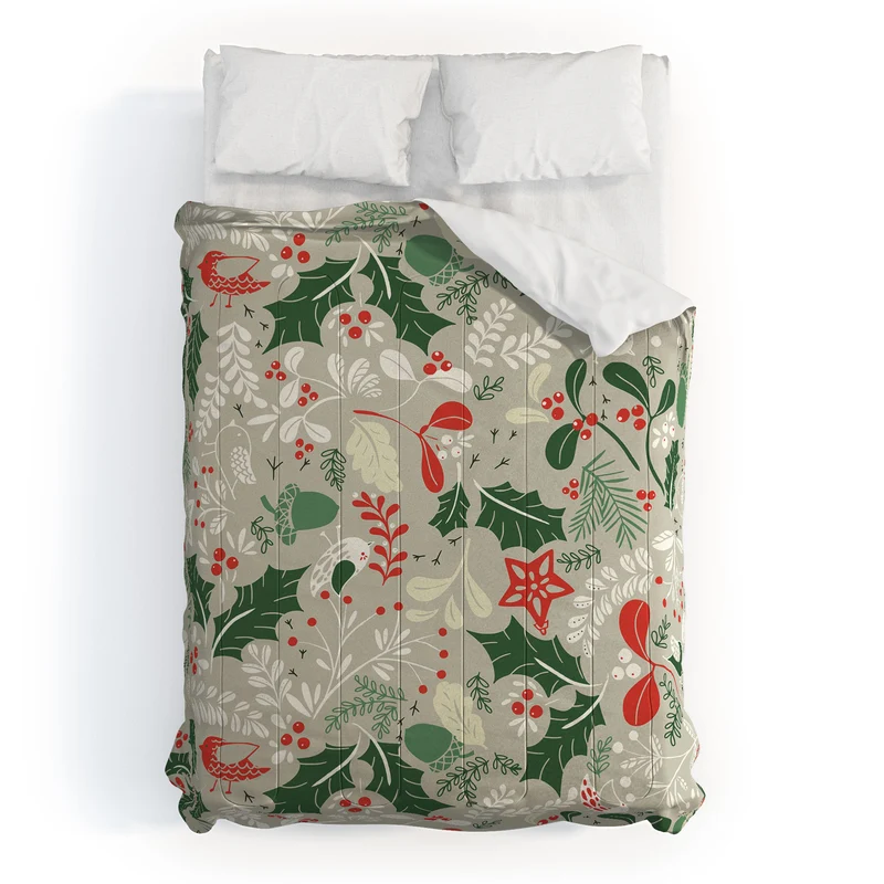 Festive Botanical Bird Pattern Comforter