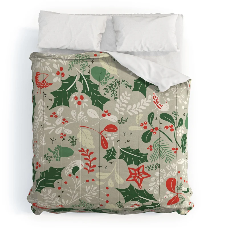 Festive Botanical Bird Pattern Comforter