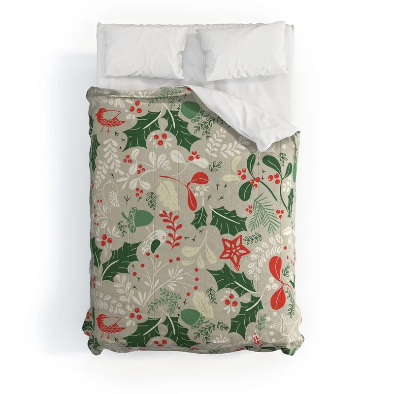 Festive Botanical Bird Pattern Comforter