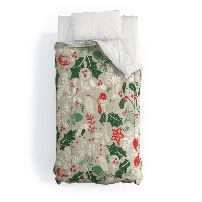 Festive Botanical Bird Pattern Comforter