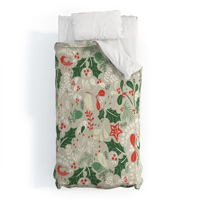 Festive Botanical Bird Pattern Comforter