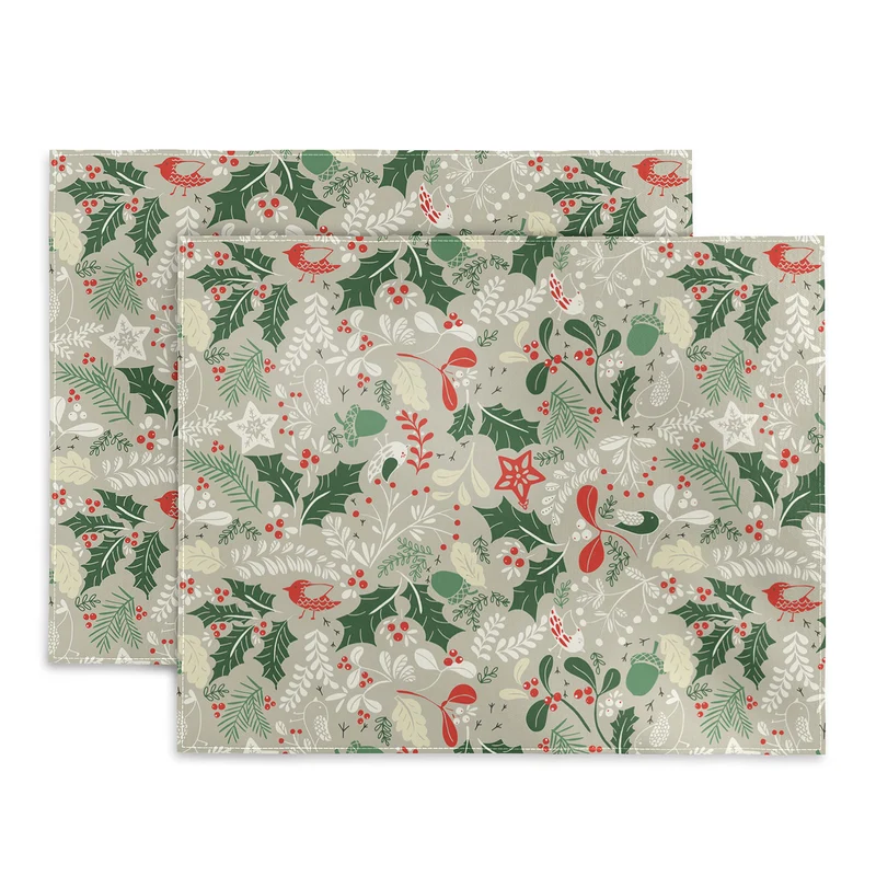 Festive Botanical Bird Pattern Placemat