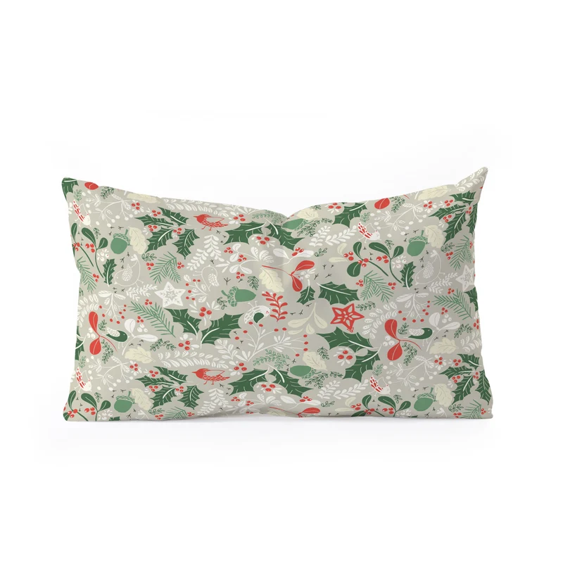 Festive Botanical Bird Pattern Rectangular Pillow