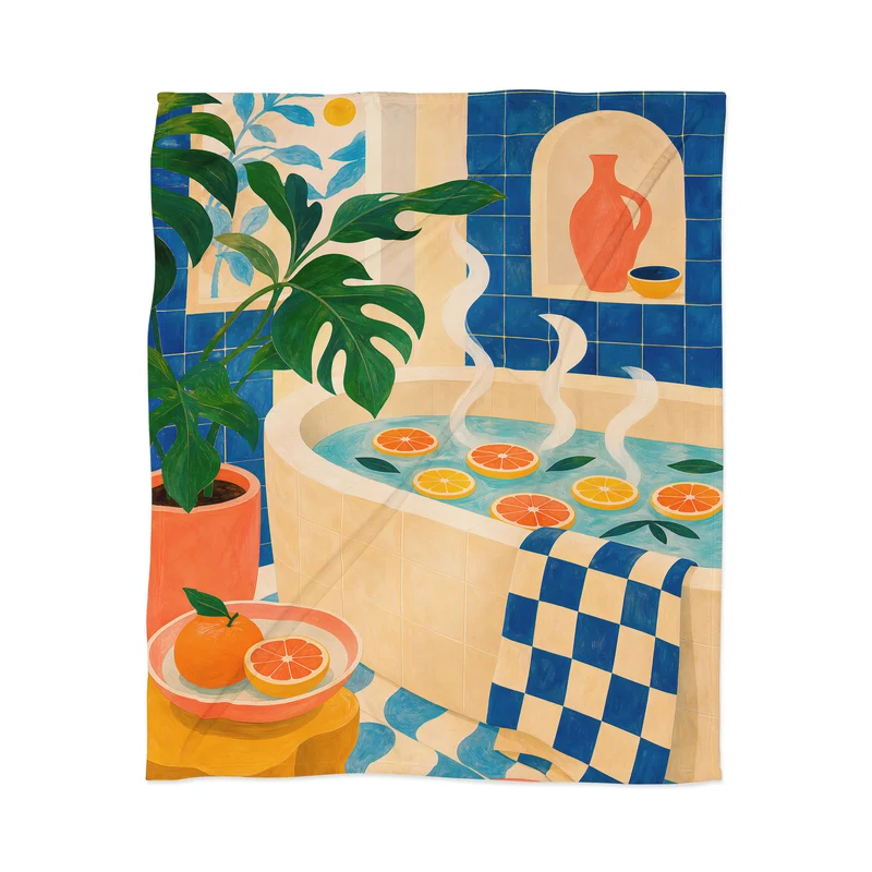 Citrus Infused Bath Illustration Throw Blanket