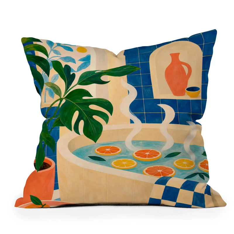 Citrus Infused Bath Illustration Throw Pillow