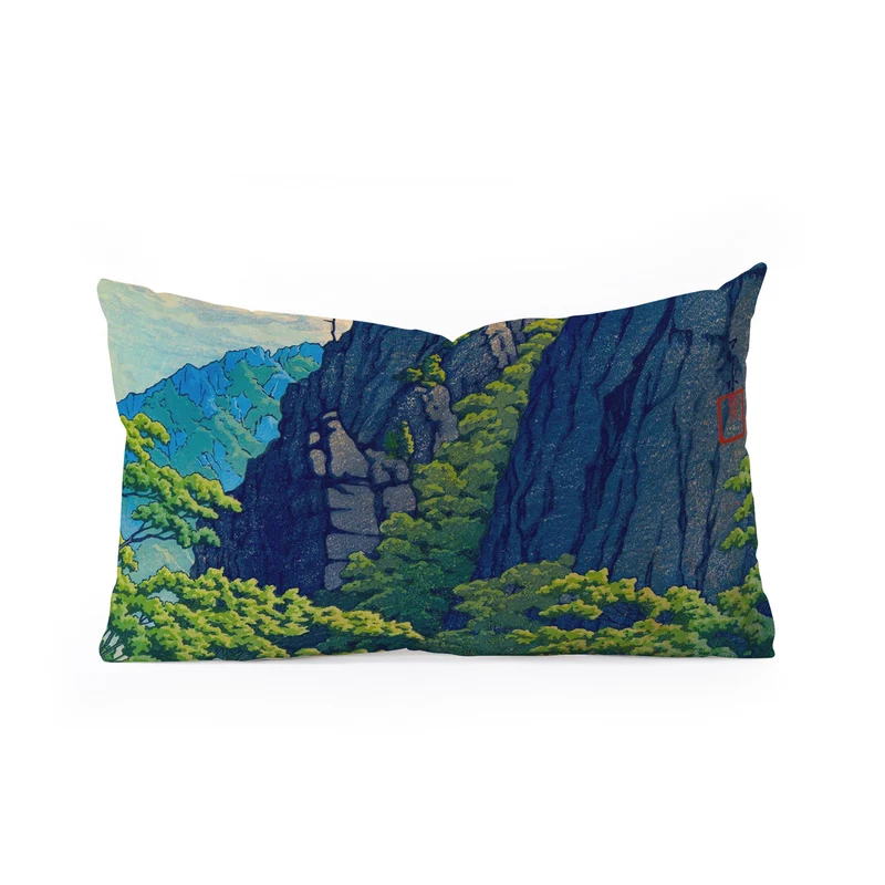 Hasui Sansen Cliff on Kongo Mountain Rectangular Pillow