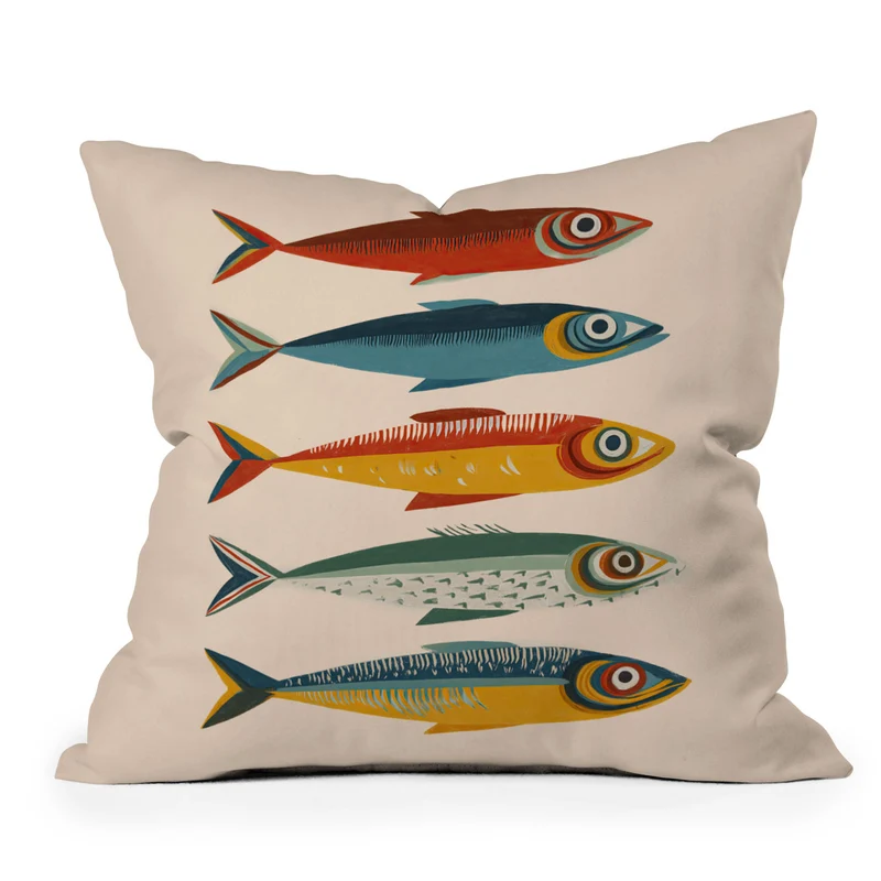 Rainbow Sardines Throw Pillow