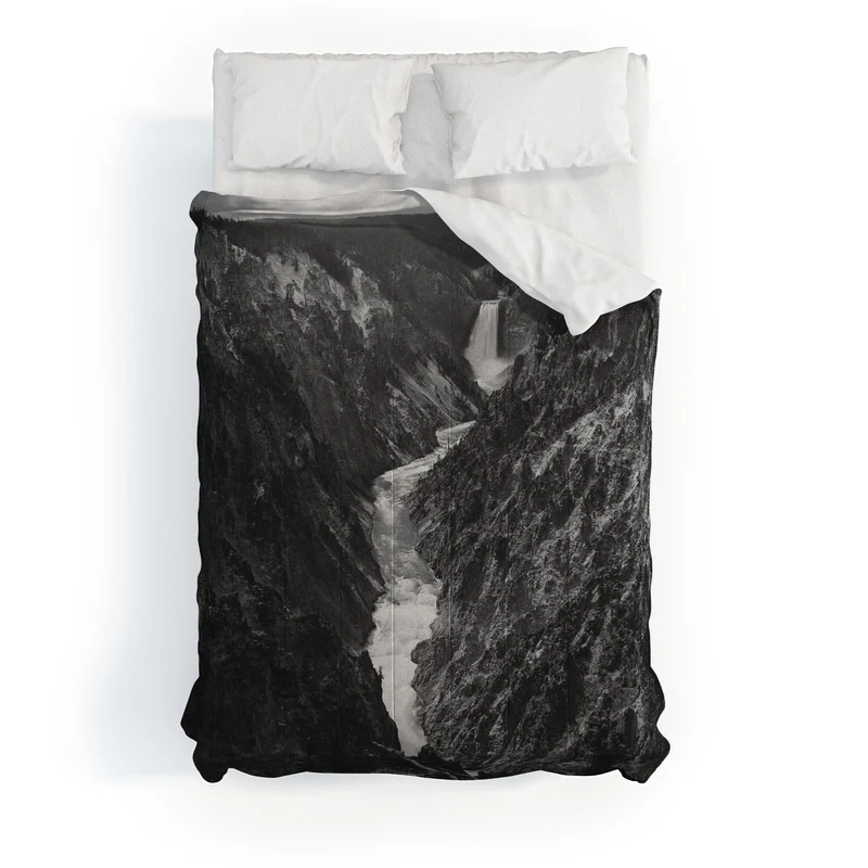 Grand Canyon of the Yellowstone and falls vintage wilderness black and white photograph Comforter