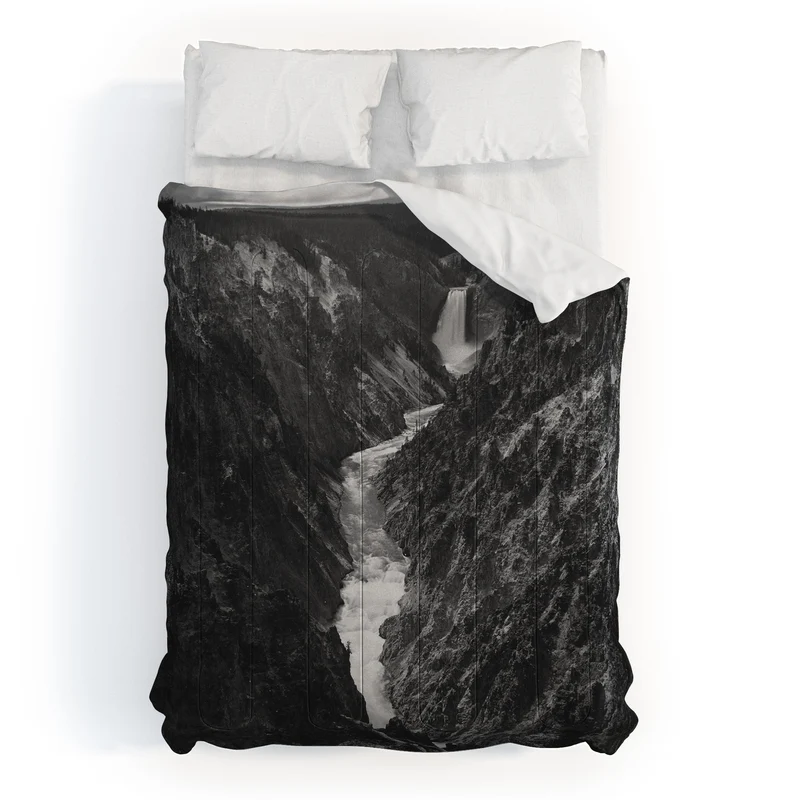 Grand Canyon of the Yellowstone and falls vintage wilderness black and white photograph Comforter