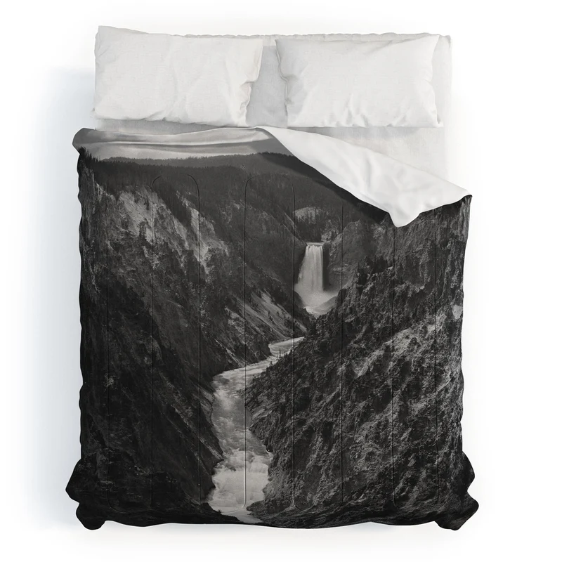Grand Canyon of the Yellowstone and falls vintage wilderness black and white photograph Comforter