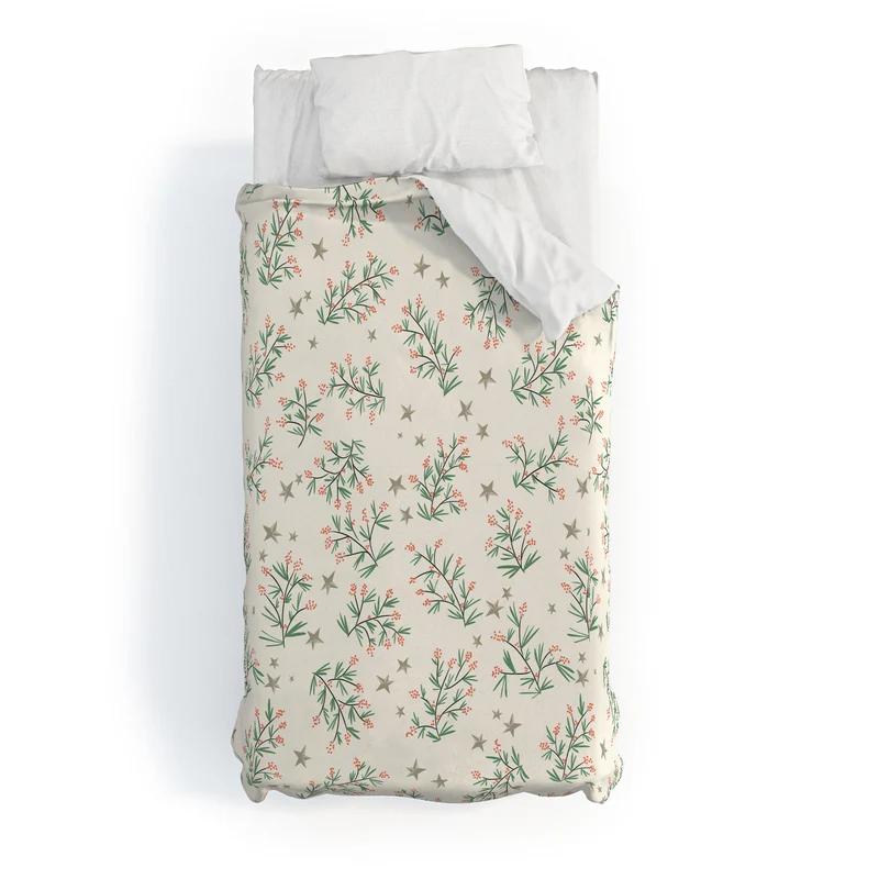 Traditional christmas pine branches cream pattern Duvet Cover