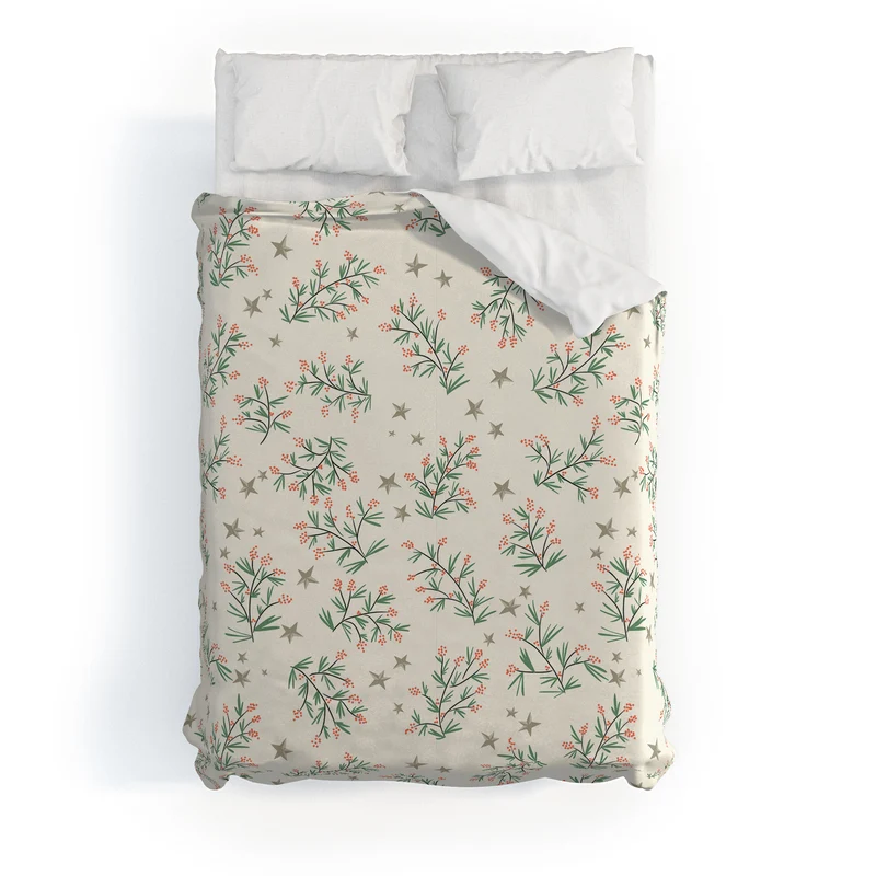Traditional christmas pine branches cream pattern Duvet Cover