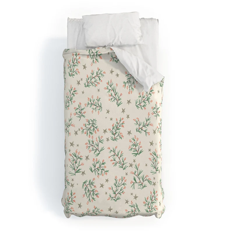 Traditional christmas pine branches cream pattern Duvet Cover