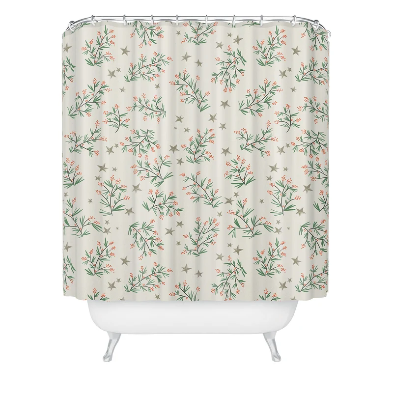 Traditional christmas pine branches cream pattern Shower Curtain