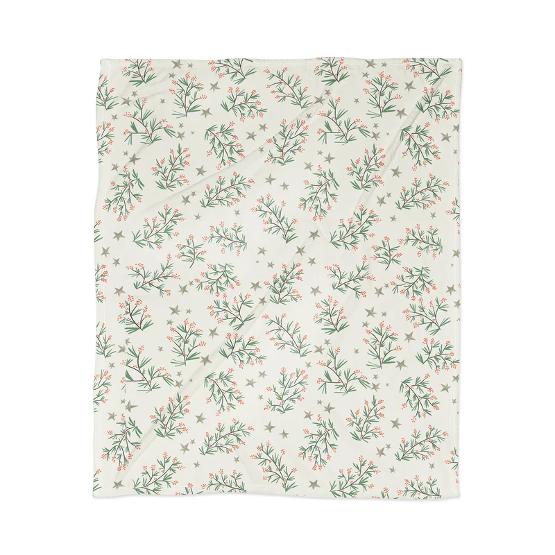 Traditional christmas pine branches cream pattern Throw Blanket