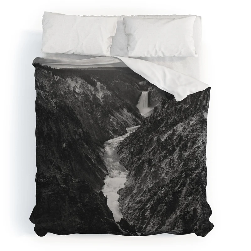 Grand Canyon of the Yellowstone and falls vintage wilderness black and white photograph Duvet Cover