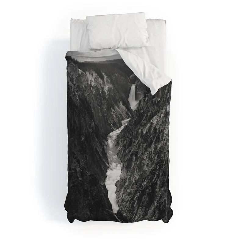 Grand Canyon of the Yellowstone and falls vintage wilderness black and white photograph Duvet Cover