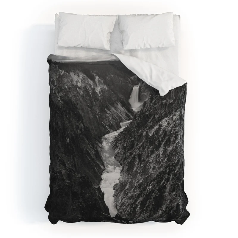 Grand Canyon of the Yellowstone and falls vintage wilderness black and white photograph Duvet Cover