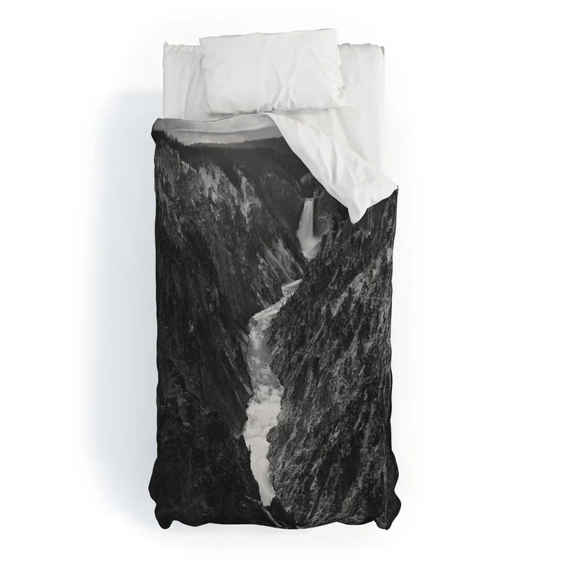 Grand Canyon of the Yellowstone and falls vintage wilderness black and white photograph Duvet Cover