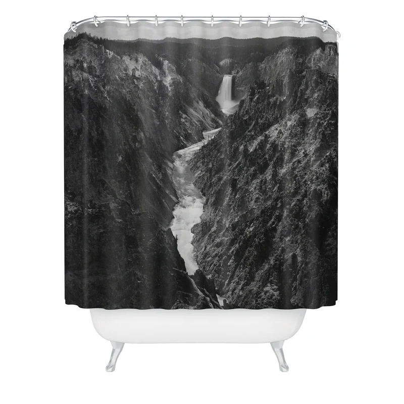 Grand Canyon of the Yellowstone and falls vintage wilderness black and white photograph Shower Curtain
