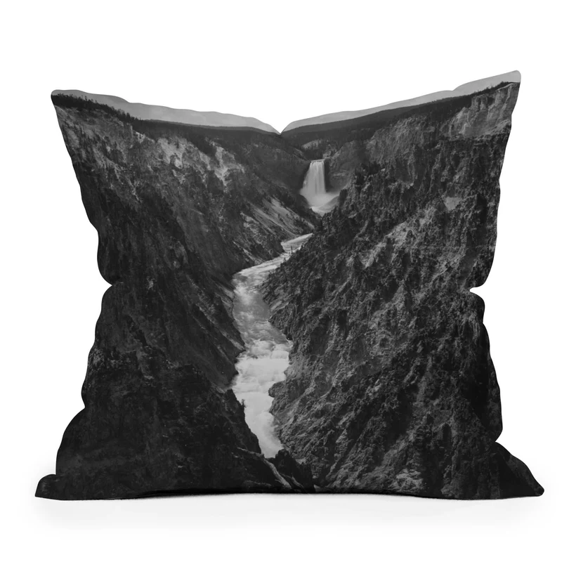 Grand Canyon of the Yellowstone and falls vintage wilderness black and white photograph Throw Pillow
