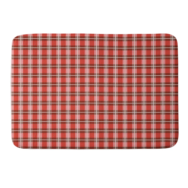 Classic Gingham traditional red Christmas Bath Mat