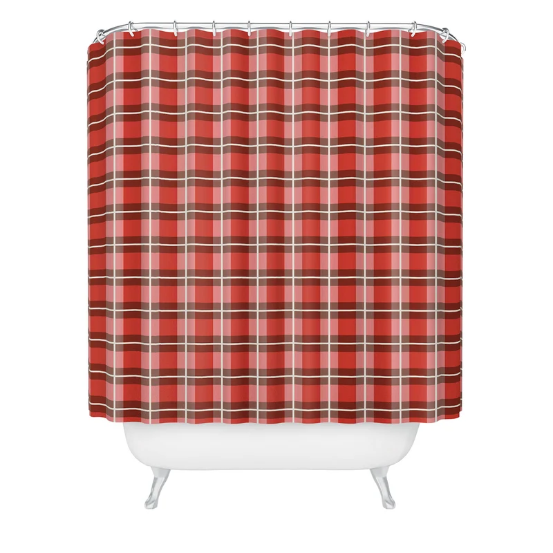 Classic Gingham traditional red Christmas Shower Curtain