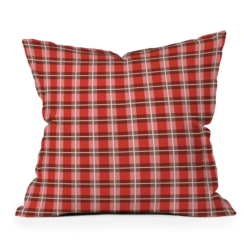 Classic Gingham traditional red Christmas Throw Pillow