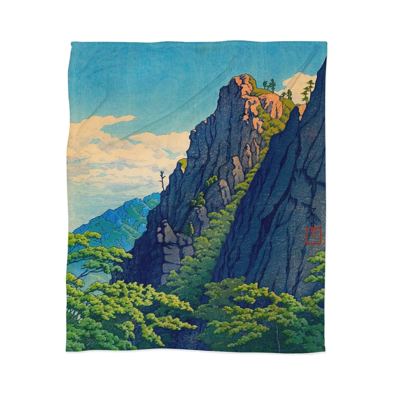Hasui Sansen Cliff on Kongo Mountain Throw Blanket