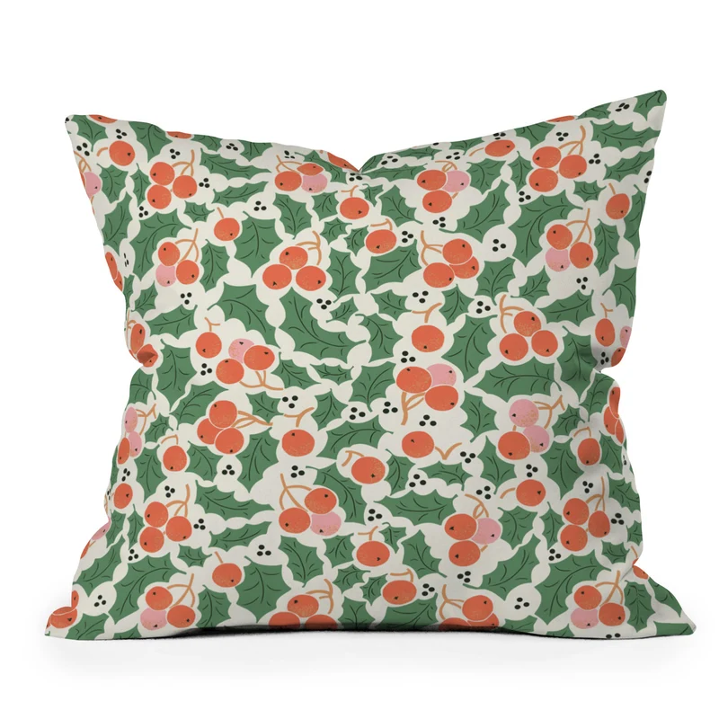 Holly Berry Festivity Throw Pillow