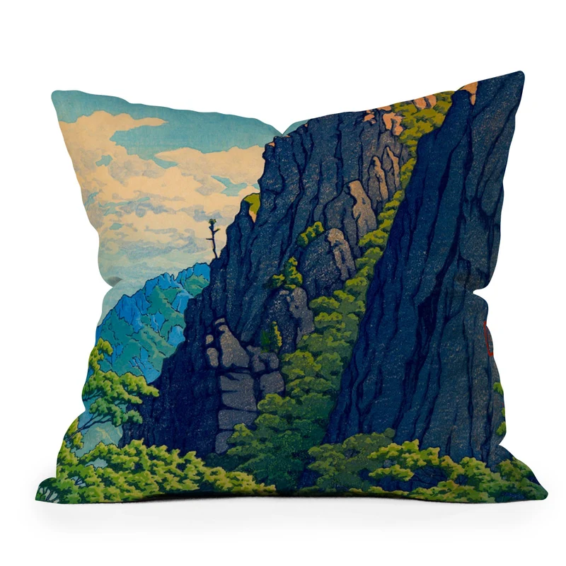 Hasui Sansen Cliff on Kongo Mountain Throw Pillow