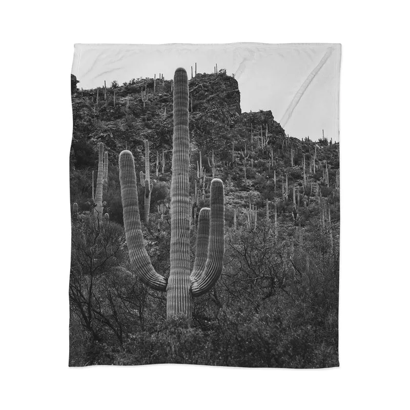 Monochrome Desert Cacti Throw Blanket