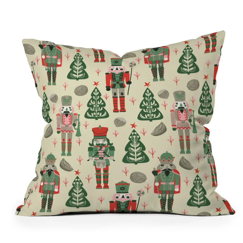 Festive Nutcracker Pattern Throw Pillow