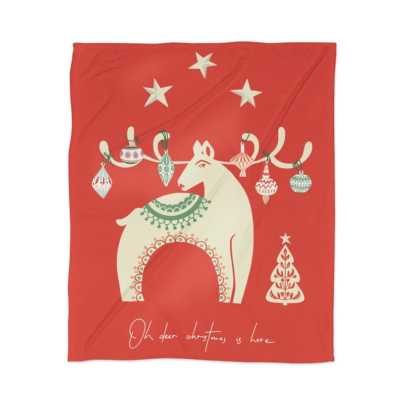 Oh deer christmas is here red Throw Blanket