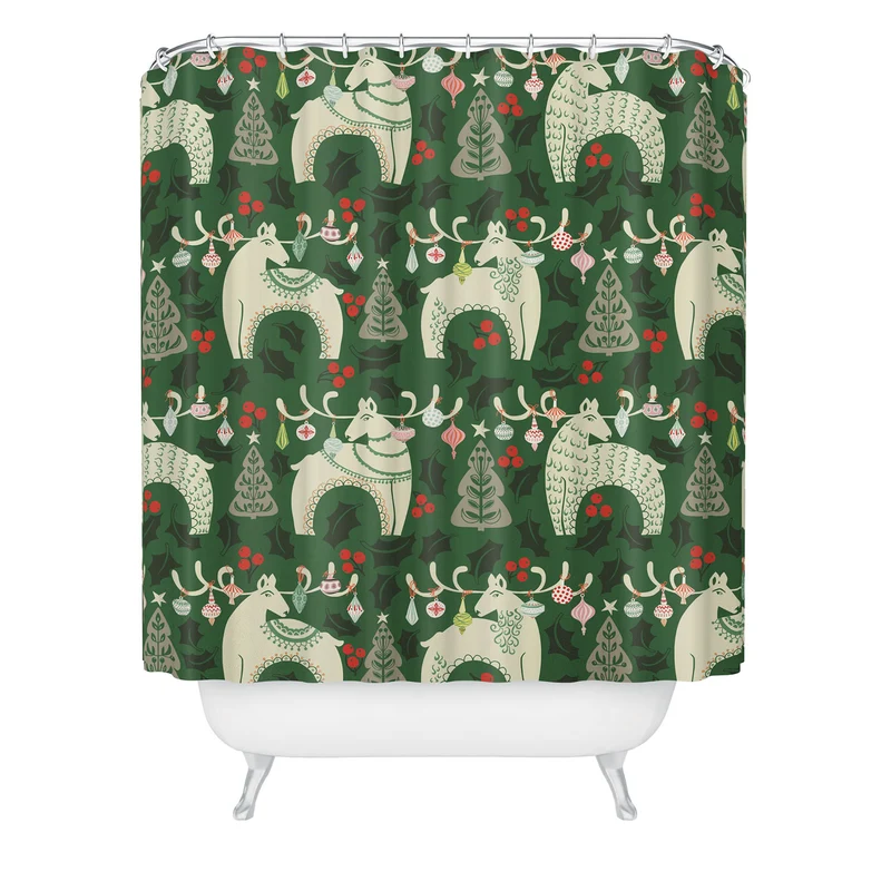 Traditional christmas Woodland Deer Shower Curtain