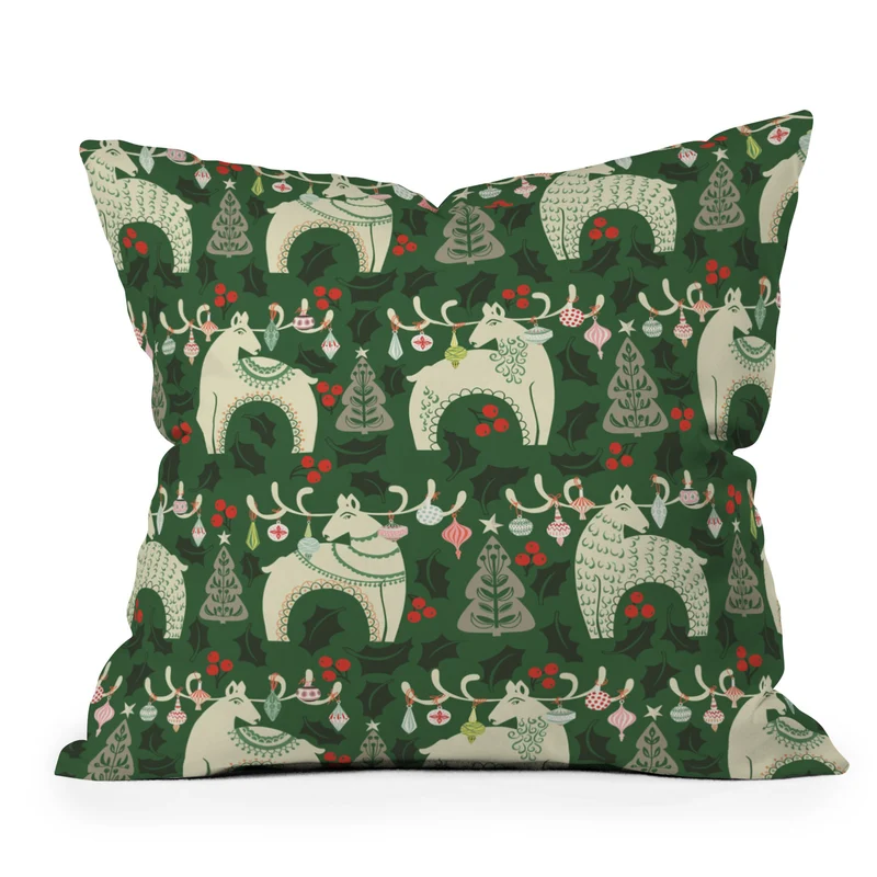 Traditional christmas Woodland Deer Throw Pillow